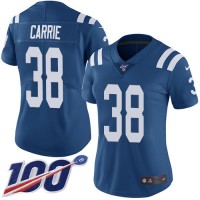Nike Indianapolis Colts #38 T.J. Carrie Royal Blue Team Color Women's Stitched NFL 100th Season Vapor Untouchable Limited Jersey