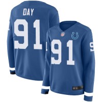 Nike Indianapolis Colts #91 Sheldon Day Royal Blue Team Color Women's Stitched NFL Limited Therma Long Sleeve Jersey