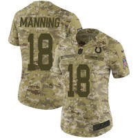Nike Indianapolis Colts #18 Peyton Manning Camo Women's Stitched NFL Limited 2018 Salute to Service Jersey