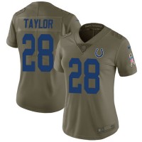 Nike Indianapolis Colts #28 Jonathan Taylor Olive Women's Stitched NFL Limited 2017 Salute To Service Jersey