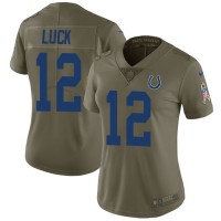 Nike Indianapolis Colts #12 Andrew Luck Olive Women's Stitched NFL Limited 2017 Salute to Service Jersey