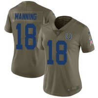 Nike Indianapolis Colts #18 Peyton Manning Olive Women's Stitched NFL Limited 2017 Salute to Service Jersey