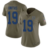 Nike Indianapolis Colts #19 Johnny Unitas Olive Women's Stitched NFL Limited 2017 Salute to Service Jersey