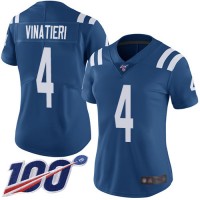 Nike Indianapolis Colts #4 Adam Vinatieri Royal Blue Team Color Women's Stitched NFL 100th Season Vapor Limited Jersey