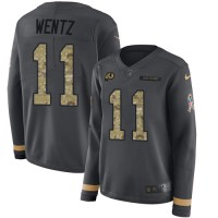 Nike Washington Commanders #11 Carson Wentz Anthracite Salute to Service Women's Stitched NFL Limited Therma Long Sleeve Jersey
