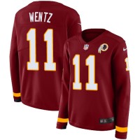 Nike Washington Commanders #11 Carson Wentz Burgundy Red Team Color Women's Stitched NFL Limited Therma Long Sleeve Jersey
