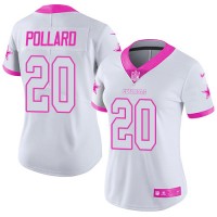 Nike Dallas Cowboys #20 Tony Pollard White/Pink Women's Stitched NFL Limited Rush Fashion Jersey