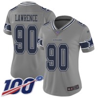 Nike Dallas Cowboys #90 Demarcus Lawrence Gray Women's Stitched NFL Limited Inverted Legend 100th Season Jersey