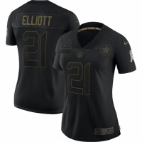 Dallas Dallas Cowboys ##21 Ezekiel Elliott Nike Women's 2020 Salute To Service Limited Jersey Black