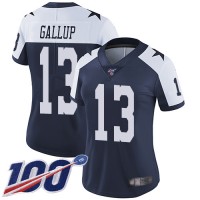 Nike Dallas Cowboys #13 Michael Gallup Navy Blue Thanksgiving Women's Stitched NFL 100th Season Vapor Throwback Limited Jersey