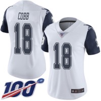 Nike Dallas Cowboys #18 Randall Cobb White Women's Stitched NFL Limited Rush 100th Season Jersey