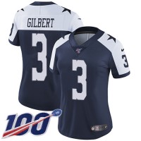 Nike Dallas Cowboys #3 Garrett Gilbert Navy Blue Thanksgiving Women's Stitched NFL 100th Season Vapor Throwback Limited Jersey