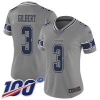 Nike Dallas Cowboys #3 Garrett Gilbert Gray Women's Stitched NFL Limited Inverted Legend 100th Season Jersey