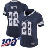 Nike Dallas Cowboys #22 Emmitt Smith Navy Blue Team Color Women's Stitched NFL 100th Season Vapor Limited Jersey