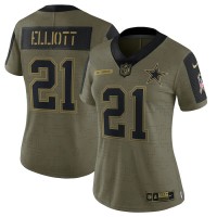 Dallas Dallas Cowboys #21 Ezekiel Elliott Olive Nike Women's 2021 Salute To Service Limited Player Jersey