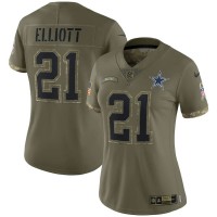 Dallas Dallas Cowboys #21 Ezekiel Elliott Nike Women's 2022 Salute To Service Limited Jersey - Olive