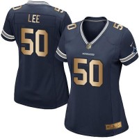 Nike Dallas Cowboys #50 Sean Lee Navy Blue Team Color Women's Stitched NFL Elite Gold Jersey