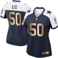 Nike Dallas Cowboys #50 Sean Lee Navy Blue Thanksgiving Throwback Women's Stitched NFL Elite Gold Jersey