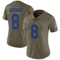 Nike Dallas Cowboys #8 Troy Aikman Olive Women's Stitched NFL Limited 2017 Salute to Service Jersey