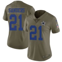 Nike Dallas Cowboys #21 Deion Sanders Olive Women's Stitched NFL Limited 2017 Salute to Service Jersey
