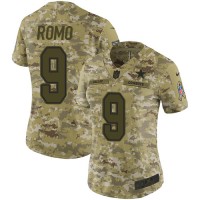 Nike Dallas Cowboys #9 Tony Romo Camo Women's Stitched NFL Limited 2018 Salute to Service Jersey