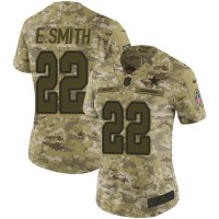 Nike Dallas Cowboys #22 Emmitt Smith Camo Women's Stitched NFL Limited 2018 Salute to Service Jersey