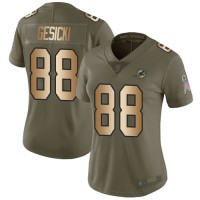 Nike Miami Dolphins #88 Mike Gesicki Olive/Gold Women's Stitched NFL Limited 2017 Salute to Service Jersey