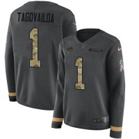 Nike Miami Dolphins #1 Tua Tagovailoa Anthracite Salute to Service Women's Stitched NFL Limited Therma Long Sleeve Jersey