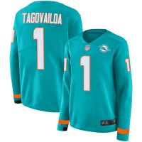 Nike Miami Dolphins #1 Tua Tagovailoa Aqua Green Team Color Women's Stitched NFL Limited Therma Long Sleeve Jersey