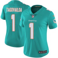 Nike Miami Dolphins #1 Tua Tagovailoa Aqua Green Team Color Women's Stitched NFL Vapor Untouchable Limited Jersey