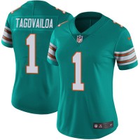 Nike Miami Dolphins #1 Tua Tagovailoa Aqua Green Alternate Women's Stitched NFL Vapor Untouchable Limited Jersey