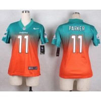 Nike Miami Dolphins #11 DeVante Parker Aqua Green/Orange Women's Stitched NFL Elite Fadeaway Fashion Jersey
