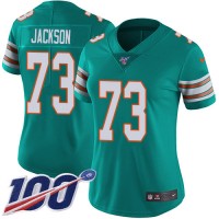 Nike Miami Dolphins #73 Austin Jackson Aqua Green Alternate Women's Stitched NFL 100th Season Vapor Untouchable Limited Jersey