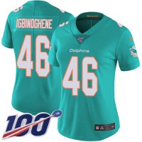 Nike Miami Dolphins #46 Noah Igbinoghene Aqua Green Team Color Women's Stitched NFL 100th Season Vapor Untouchable Limited Jersey