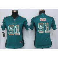 Nike Miami Dolphins #91 Cameron Wake Aqua Green Team Color Women's Stitched NFL Elite Strobe Jersey