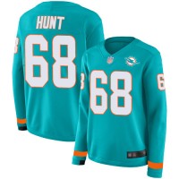 Nike Miami Dolphins #68 Robert Hunt Aqua Green Team Color Women's Stitched NFL Limited Therma Long Sleeve Jersey
