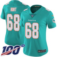 Nike Miami Dolphins #68 Robert Hunt Aqua Green Team Color Women's Stitched NFL 100th Season Vapor Untouchable Limited Jersey