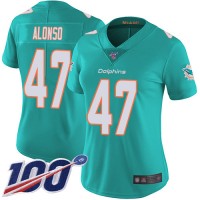 Nike Miami Dolphins #47 Kiko Alonso Aqua Green Team Color Women's Stitched NFL 100th Season Vapor Limited Jersey