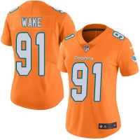 Nike Miami Dolphins #91 Cameron Wake Orange Women's Stitched NFL Limited Rush Jersey