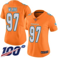 Nike Miami Dolphins #97 Christian Wilkins Orange Women's Stitched NFL Limited Rush 100th Season Jersey