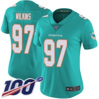 Nike Miami Dolphins #97 Christian Wilkins Aqua Green Team Color Women's Stitched NFL 100th Season Vapor Limited Jersey