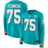Nike Miami Dolphins #75 Ereck Flowers Aqua Green Team Color Women's Stitched NFL Limited Therma Long Sleeve Jersey