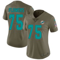 Nike Miami Dolphins #75 Ereck Flowers Olive Women's Stitched NFL Limited 2017 Salute To Service Jersey
