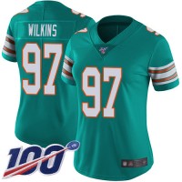 Nike Miami Dolphins #97 Christian Wilkins Aqua Green Alternate Women's Stitched NFL 100th Season Vapor Limited Jersey