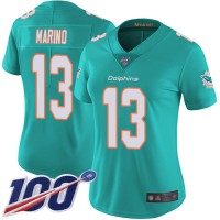 Nike Miami Dolphins #13 Dan Marino Aqua Green Team Color Women's Stitched NFL 100th Season Vapor Limited Jersey