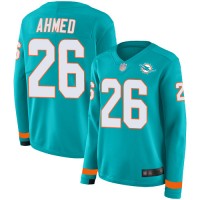 Nike Miami Dolphins #26 Salvon Ahmed Aqua Green Team Color Women's Stitched NFL Limited Therma Long Sleeve Jersey