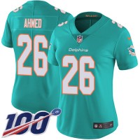 Nike Miami Dolphins #26 Salvon Ahmed Aqua Green Team Color Women's Stitched NFL 100th Season Vapor Untouchable Limited Jersey