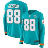 Nike Miami Dolphins #88 Mike Gesicki Aqua Green Team Color Women's Stitched NFL Limited Therma Long Sleeve Jersey