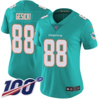 Nike Miami Dolphins #88 Mike Gesicki Aqua Green Team Color Women's Stitched NFL 100th Season Vapor Untouchable Limited Jersey