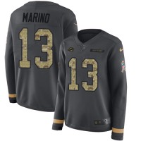 Nike Miami Dolphins #13 Dan Marino Anthracite Salute to Service Women's Stitched NFL Limited Therma Long Sleeve Jersey